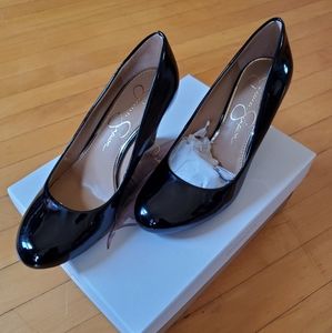Jessica Simpson blk patent wedges 6 *NEW w box